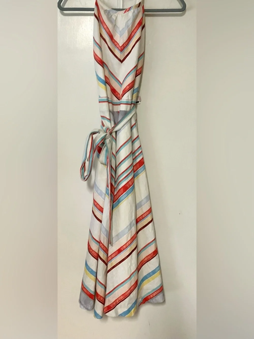 ECI Tie Waist Halter Maxi Dress in  White, Red, Blue & Yellow Stripes: 6 - Picture 2 of 4